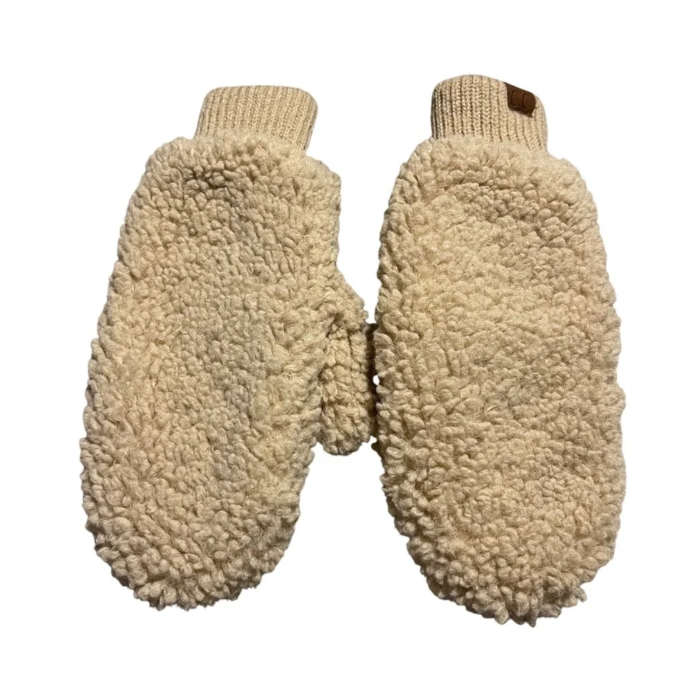 CC Beanie Sherpa Fleece Mittens Cozy Warm Tan Women's Winter‎ Accessories